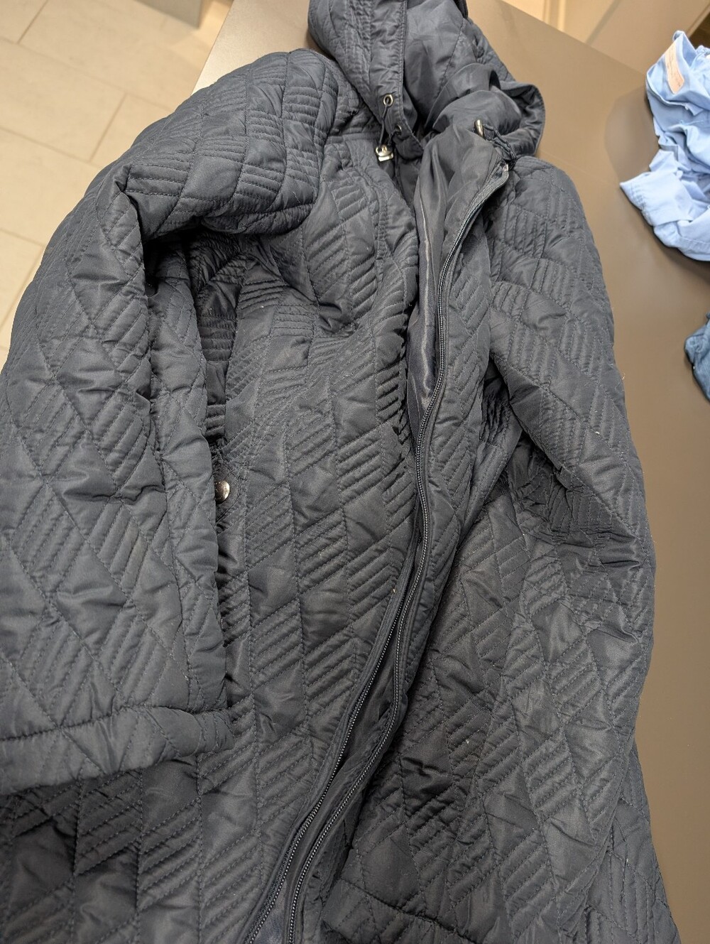 Women's Blue Quilted Hooded Coat